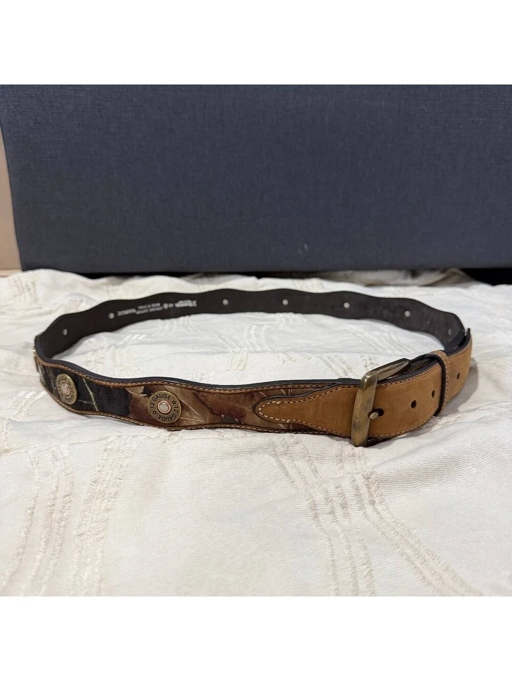 Nocona Belt Co Mens 46 Leather Camo Western Belt 12 Gauge Shell Conchos